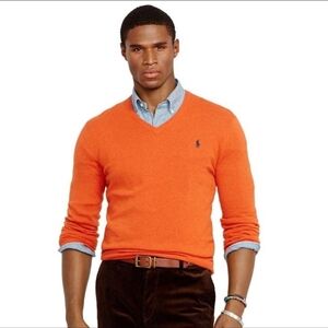 Ralph Lauren Men's V-Neck Sweater in Orange